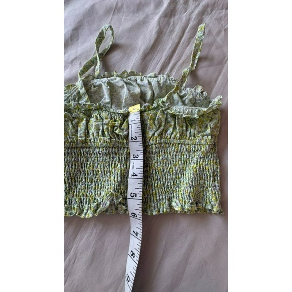 Zara Girls Floral Smocked Cami Tank Sz9 Spaghetti Straps Green Yellow Sleeveless - Picture 9 of 11